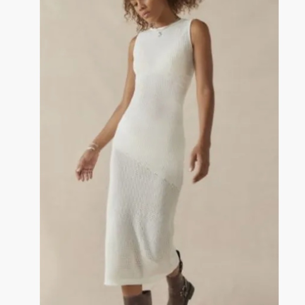Another Girl Joanie Semi-Sheer Knit Midi Dress in White